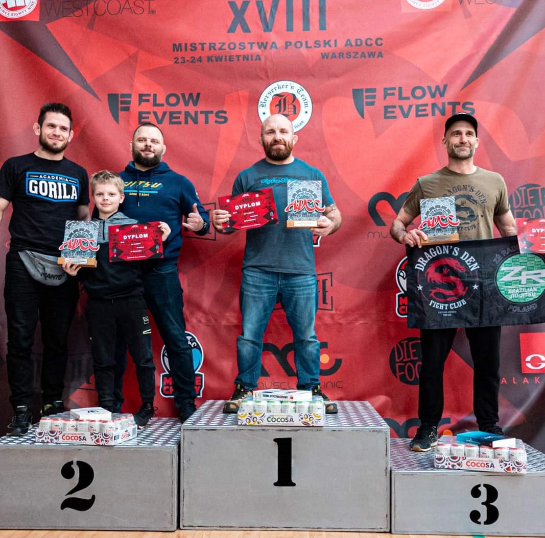 BJJ team at the podium with trophies
